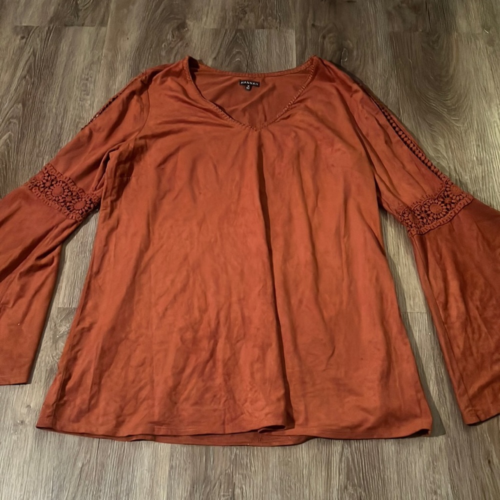 Hannah Rust Orange V-Neck Bell Sleeve Blouse